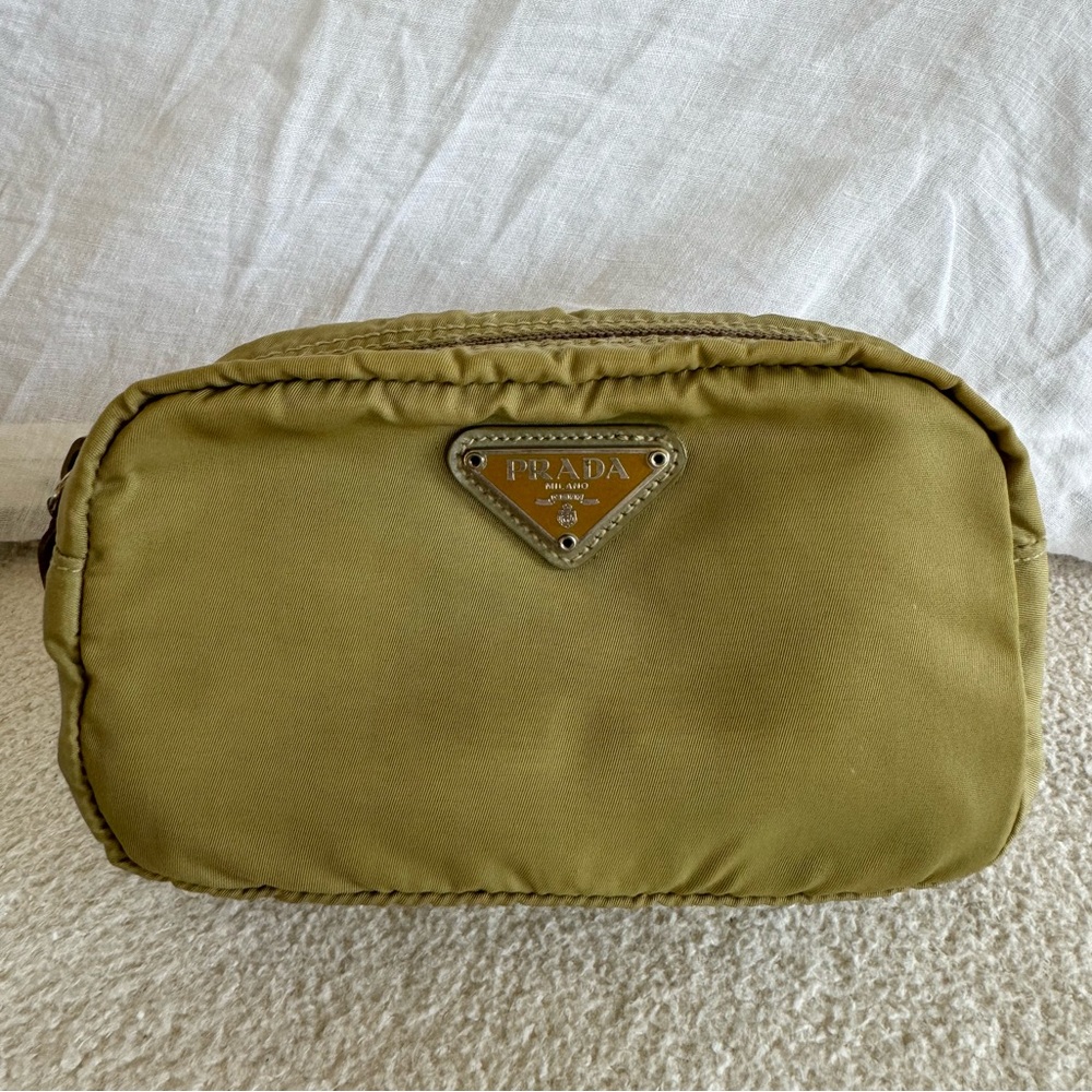PRADA Nylon Cosmetic Pouch Khaki Green